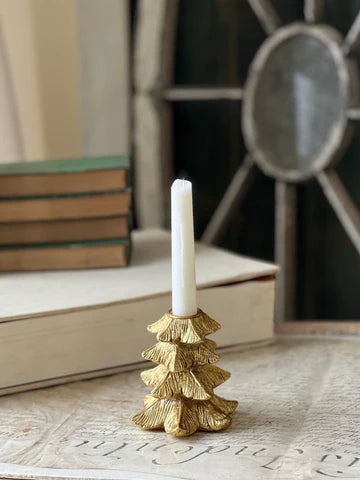 Gilded Fir Tree Taper Holder | 4.25"