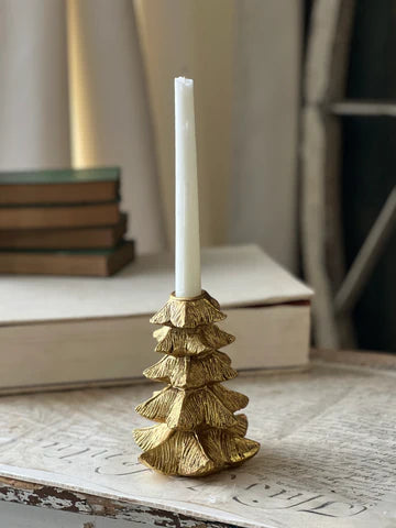 Gilded Fir Tree Taper Holder | 6"