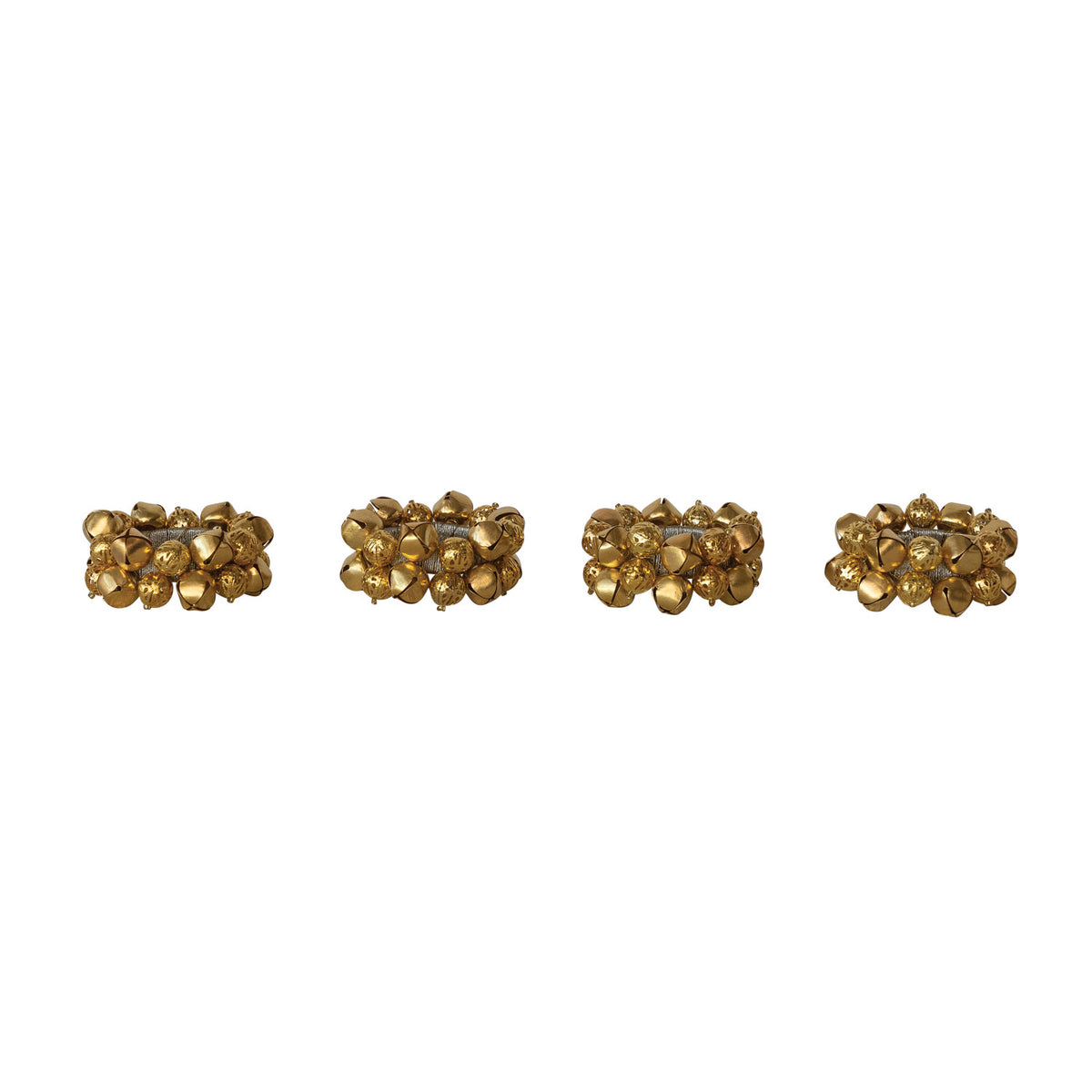Handmade Metal Jingle Bell Napkin Rings, Gold Finish (Set of 4)