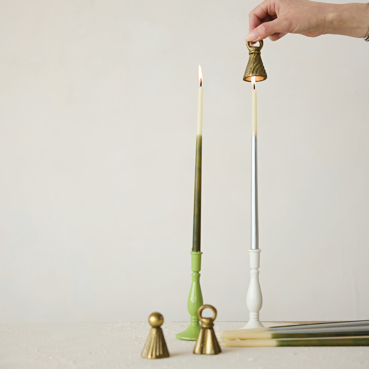 Cast Aluminum Bell Shaped Candle Snuffer, Antique Gold Finish, 3 Styles