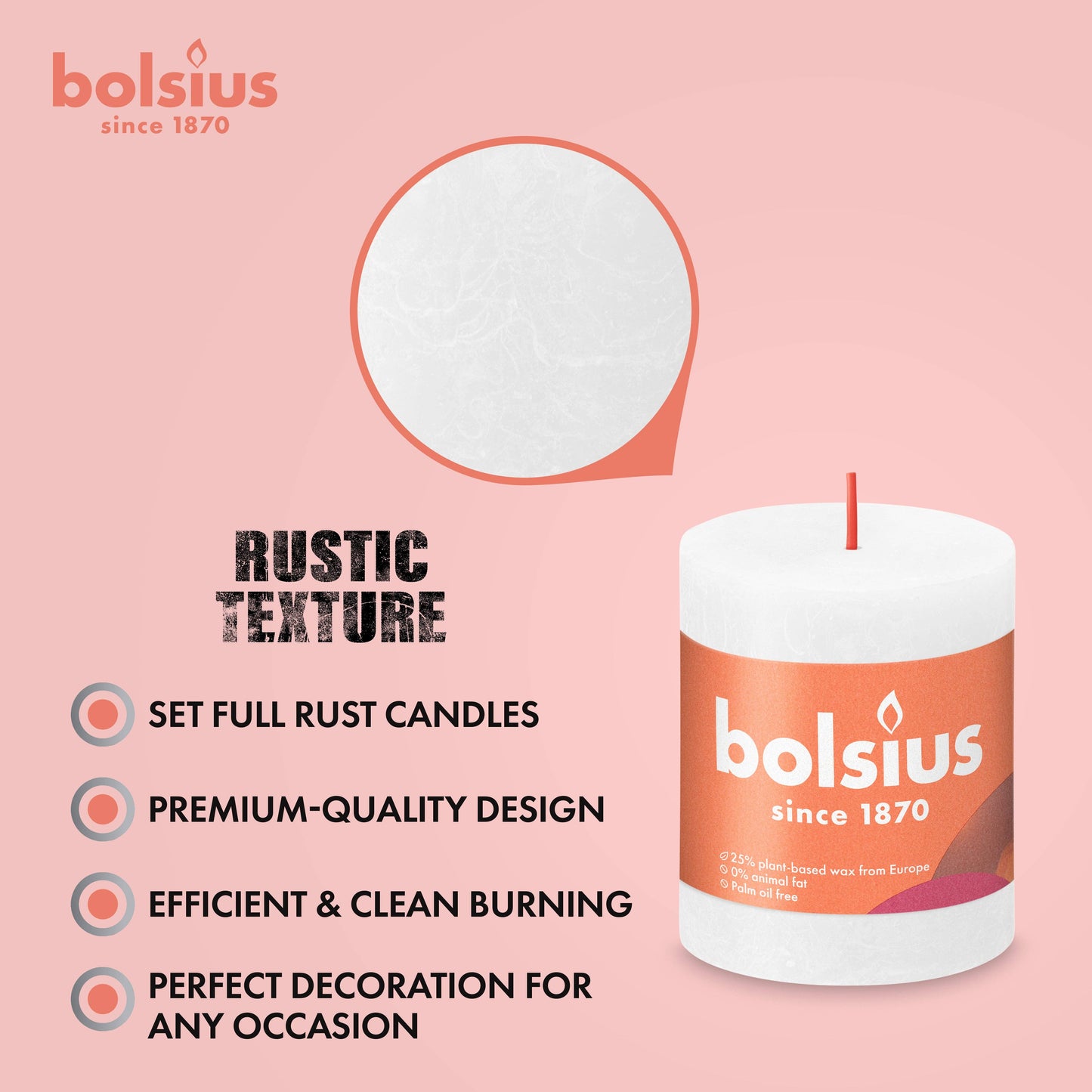 Rustic Pillar Candles| Ivory | 2.75 X 3.25"