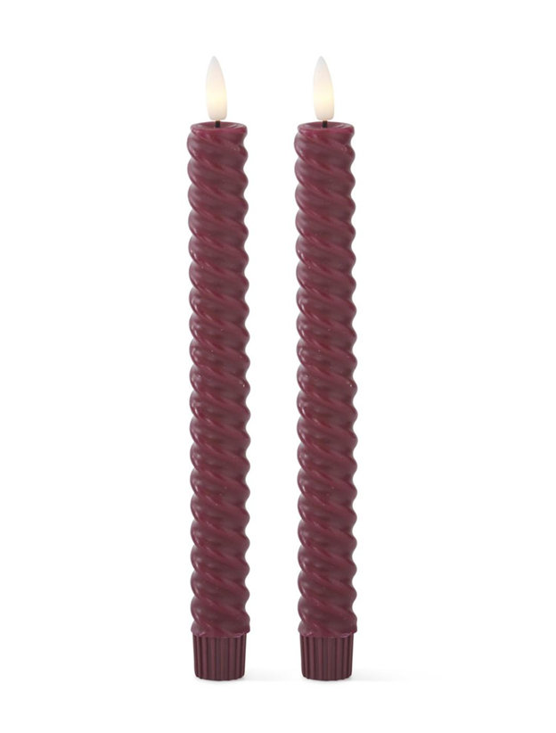 Burgundy Spiral LED Taper Candles w/Timer (Set) | 9.75"