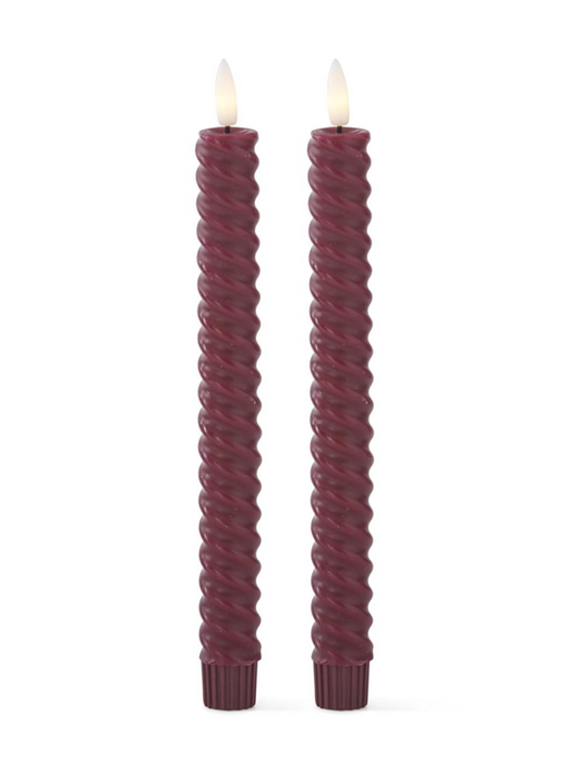 Burgundy Spiral LED Taper Candles w/Timer (Set) | 9.75"