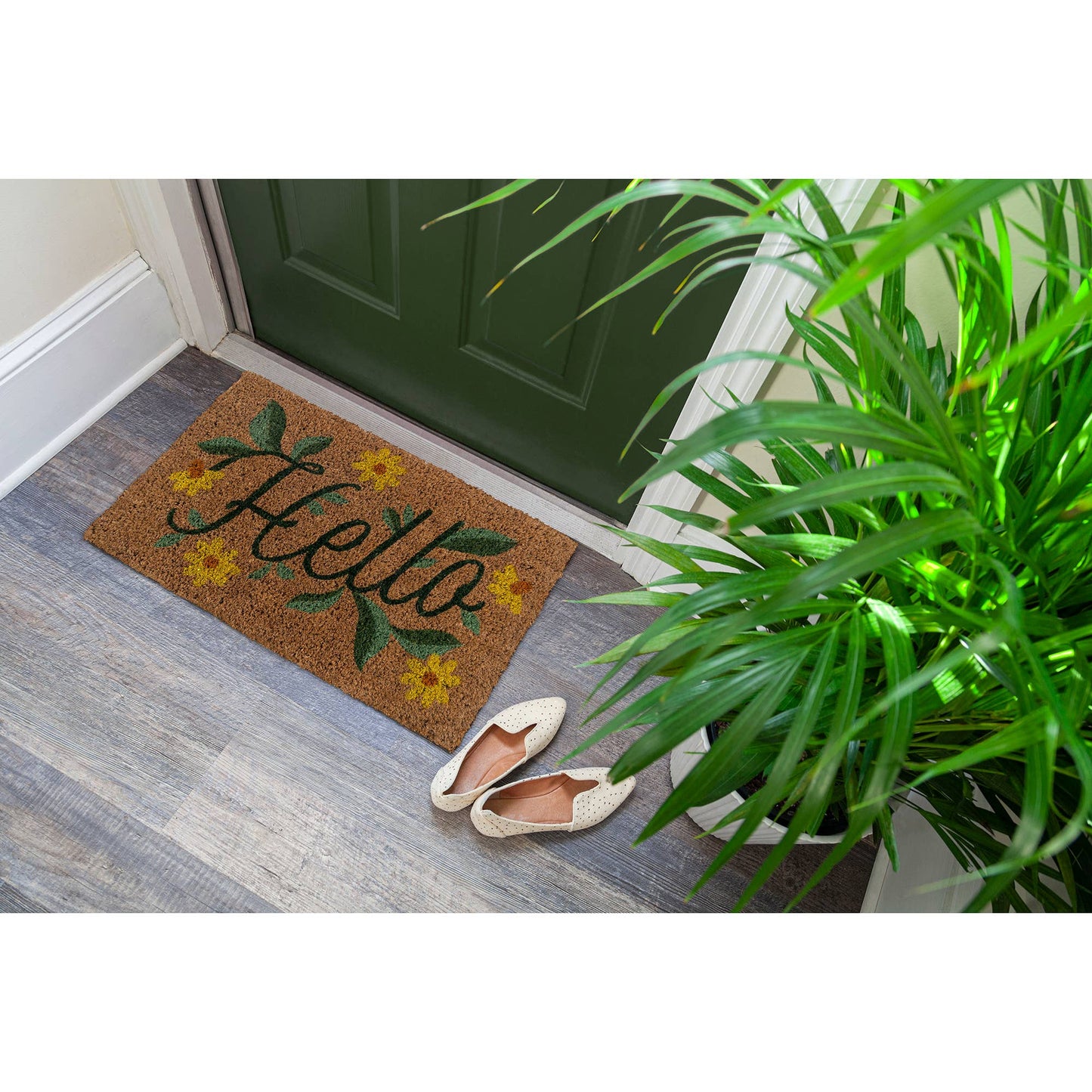 Hello Handwoven Coconut Fiber Doormat