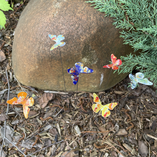 Small Copper Enamel Butterfly Stakes