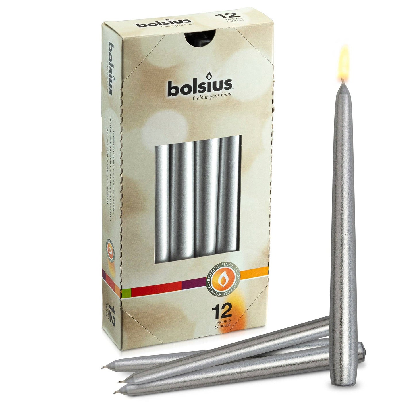 Silver Metallic Taper Candle | Silver | 10"