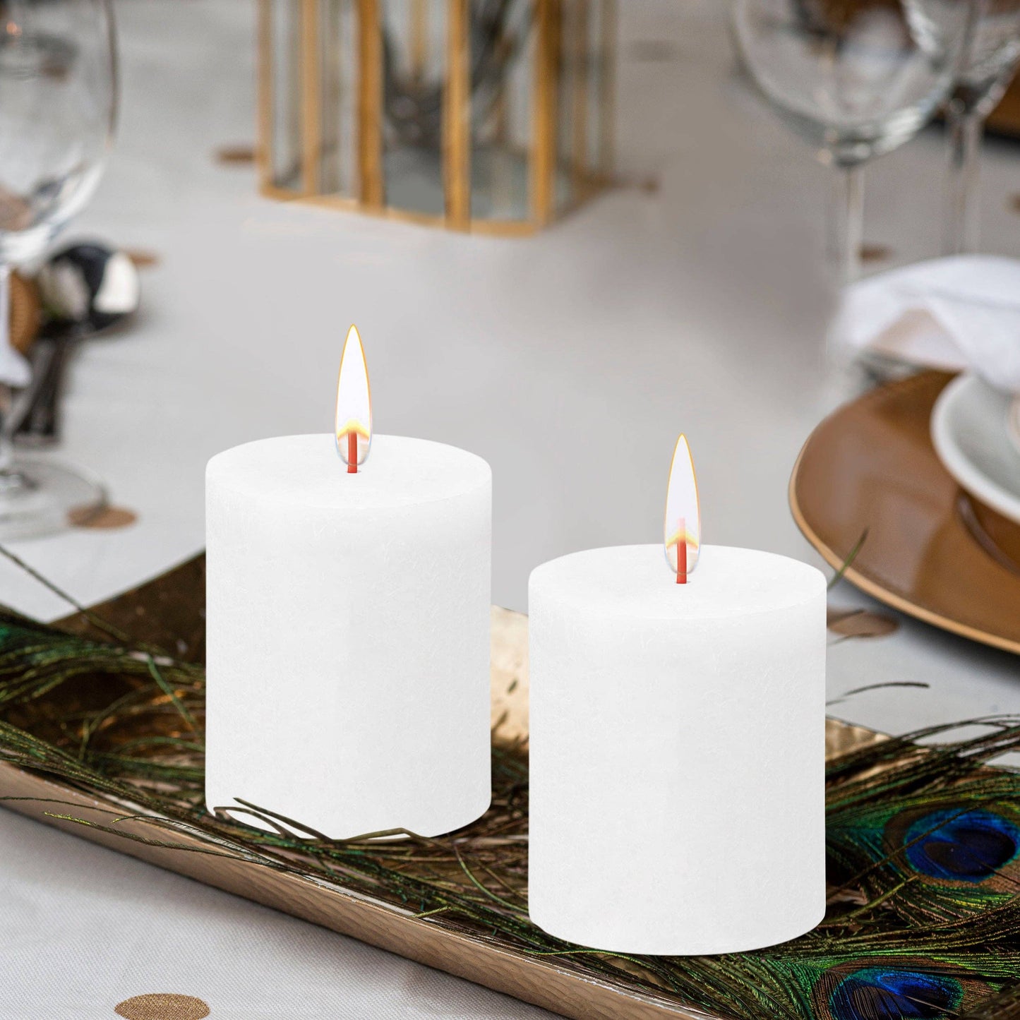 Rustic Pillar Candles | Cloudy White | 2.75 X 3.25"