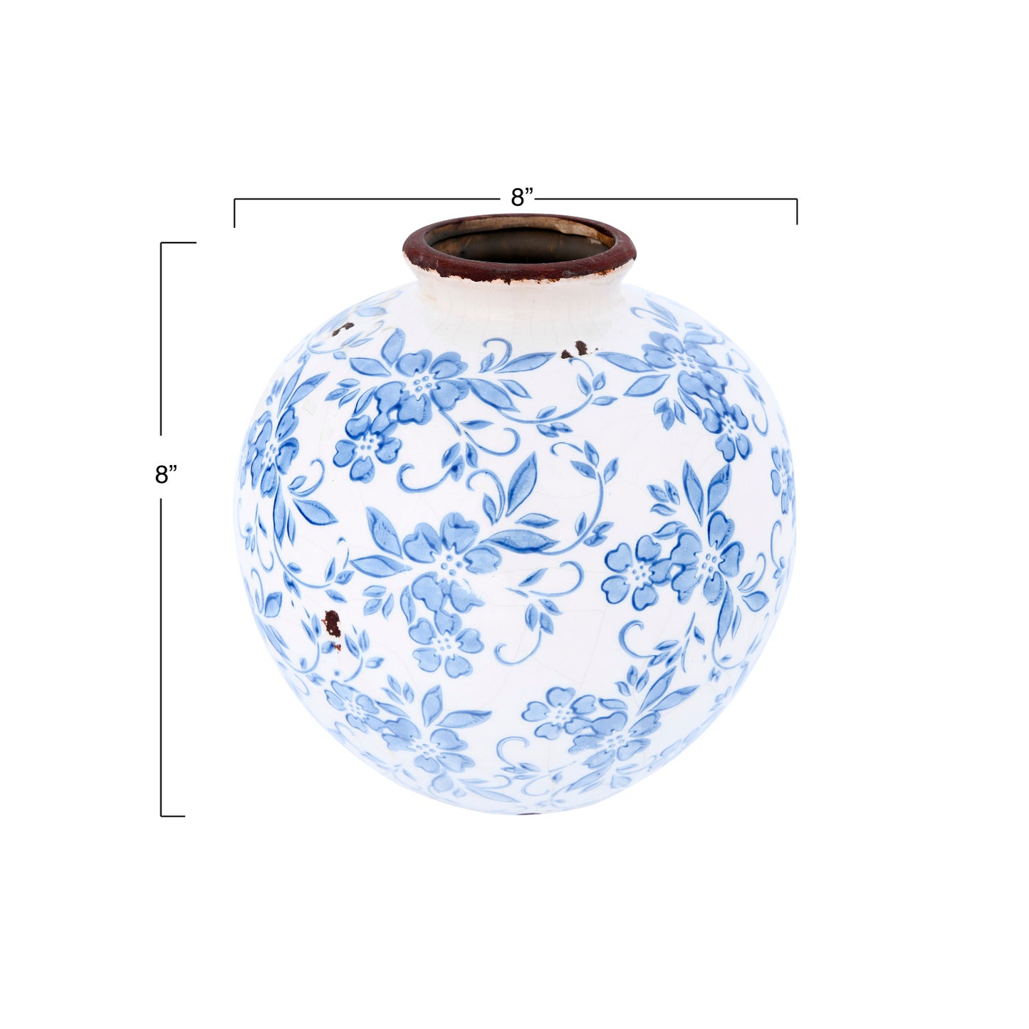 Terracotta Vase with Blue Pattern