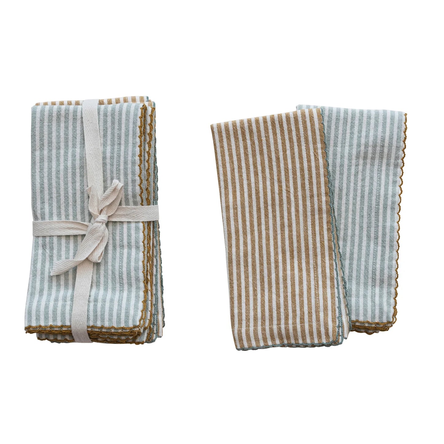 Summer Stripe Cotton Napkins | Blue + Rust