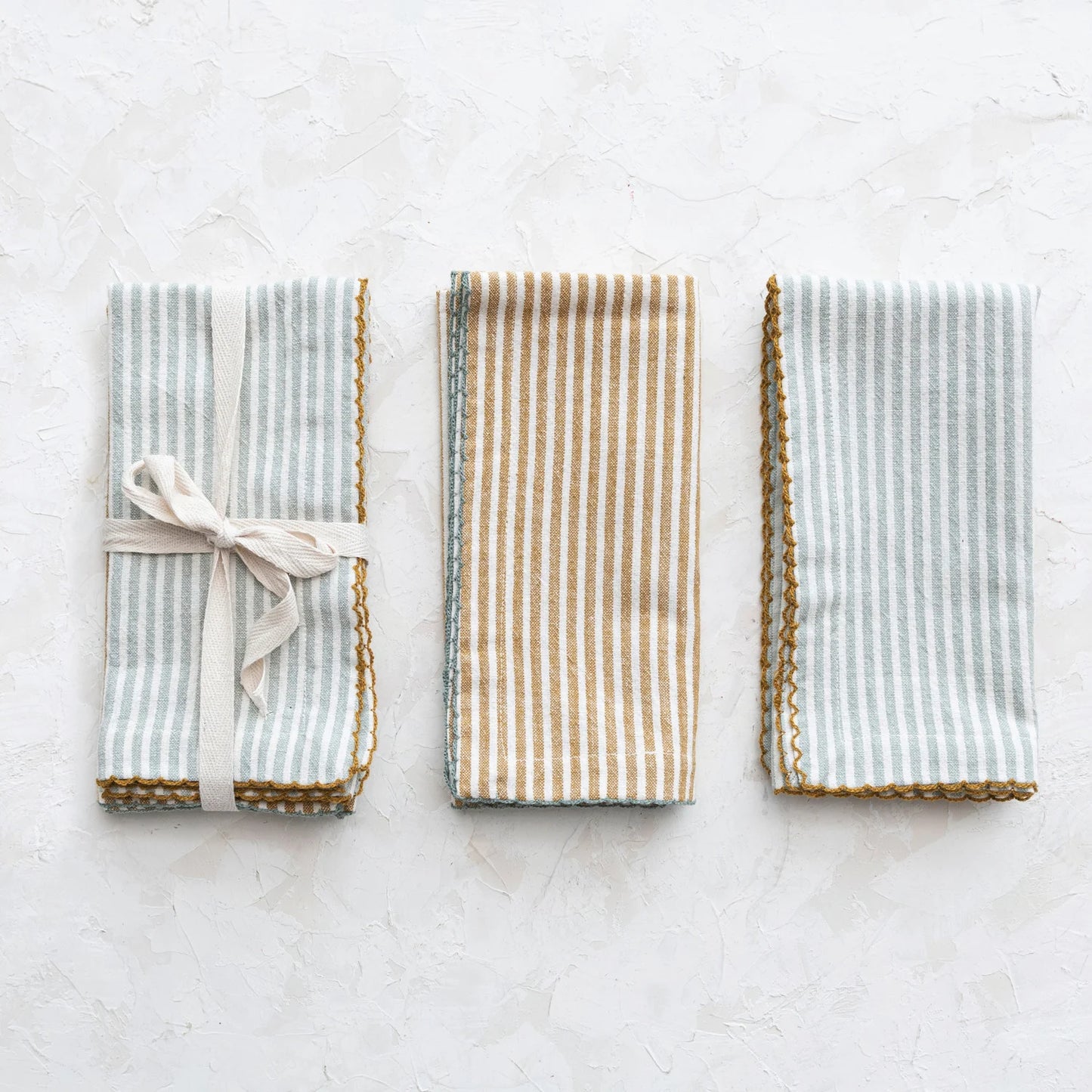Summer Stripe Cotton Napkins | Blue + Rust