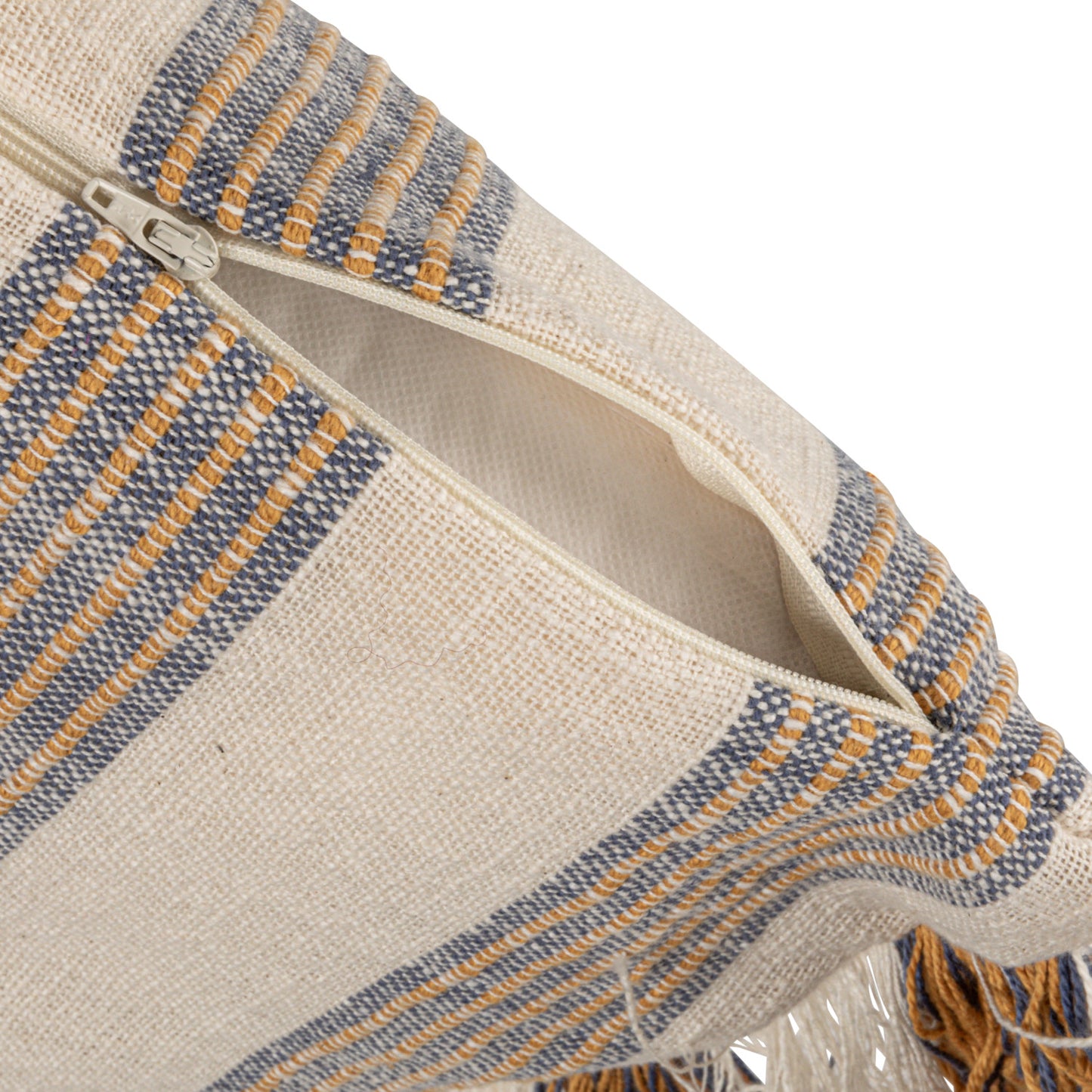 Square Woven Cotton Pillow w/Stripes & Fringe