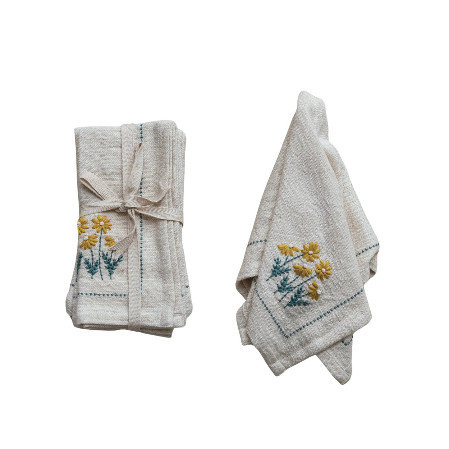 Cotton Napkins - Floral Embroidery & French Knots