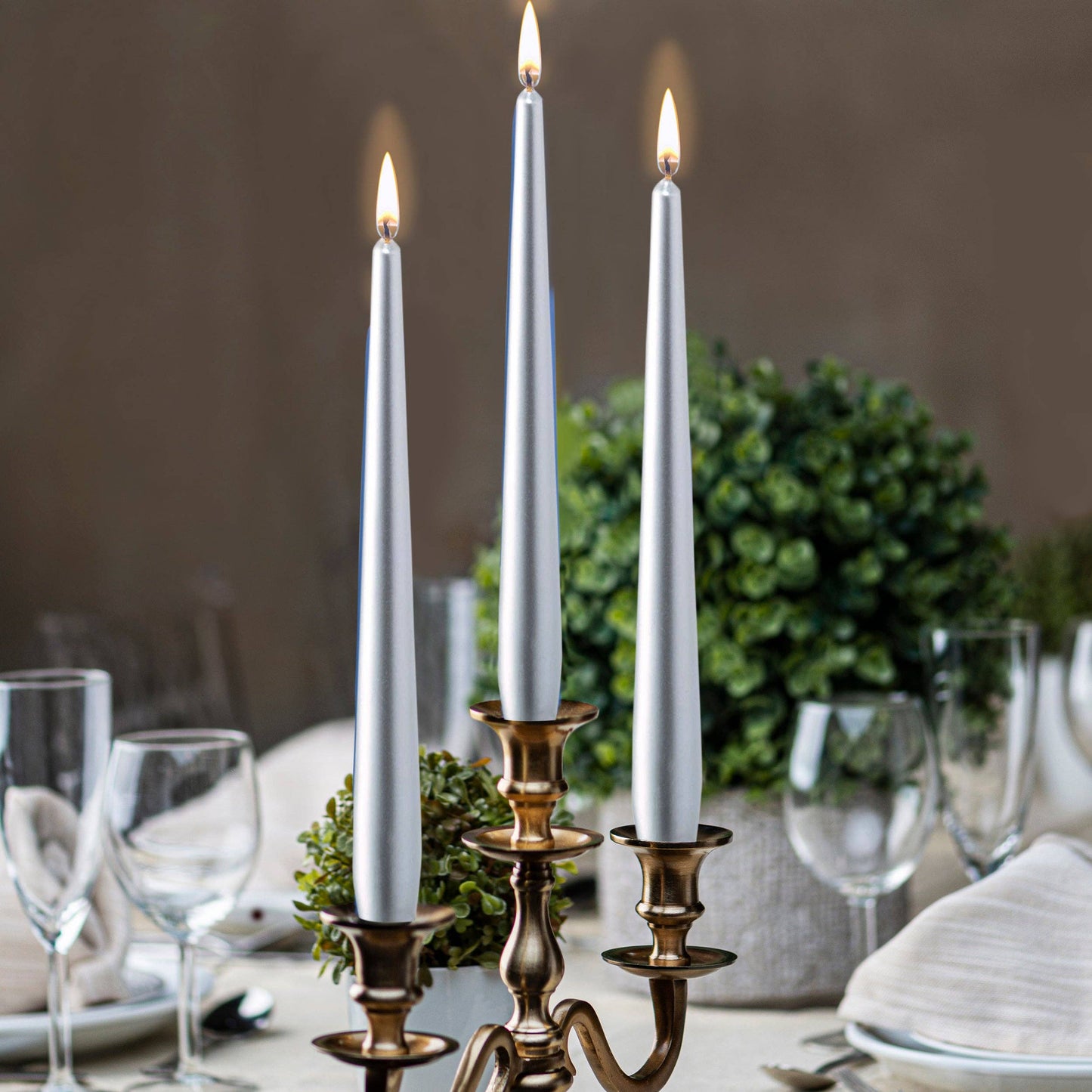 Silver Metallic Taper Candle | Silver | 10"