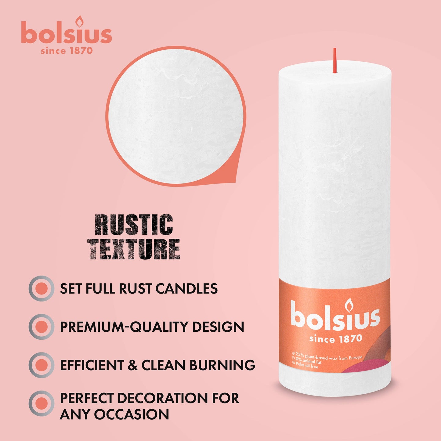 Rustic  Pillar Candle | Delicate Red | 2.75 X 7.5"