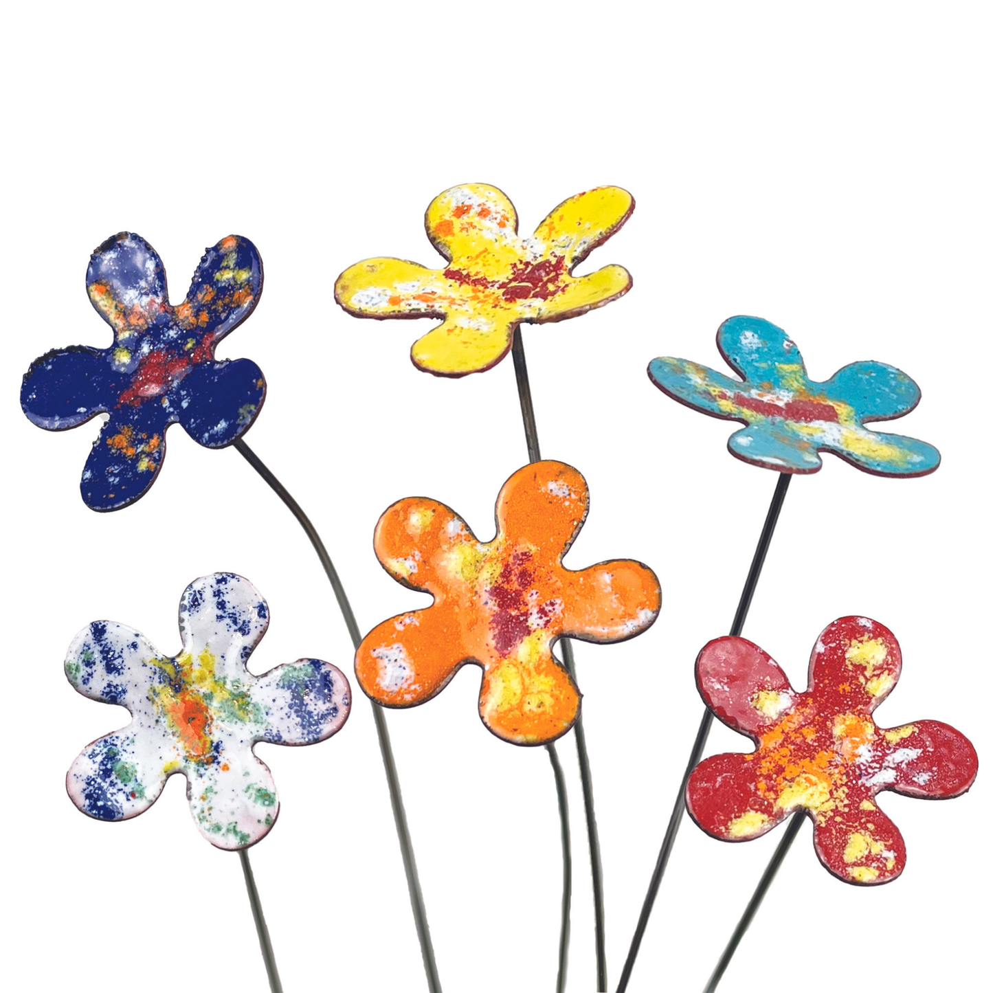 Small Copper Enamel Flowers Stakes