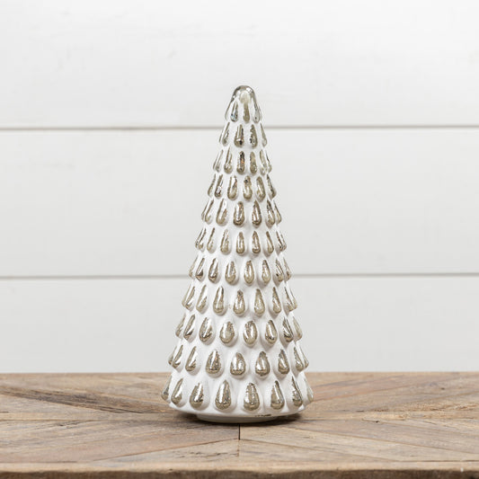 Lighted Pointed Glass Silver Tree