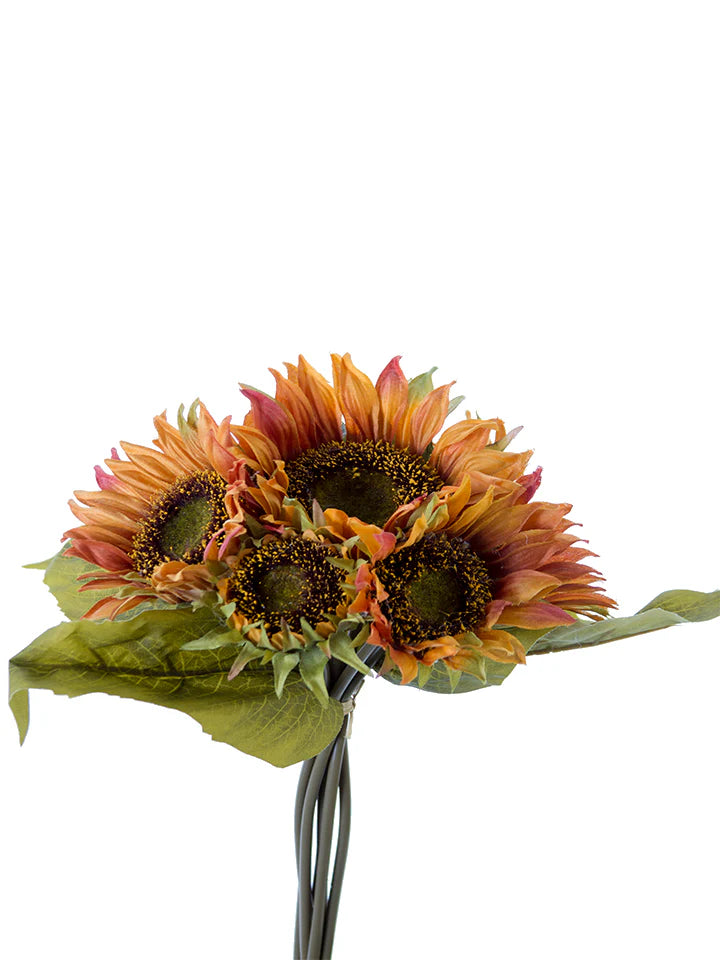 Brown Orange w/Burgundy & Green Sunflower Bundle | 14"