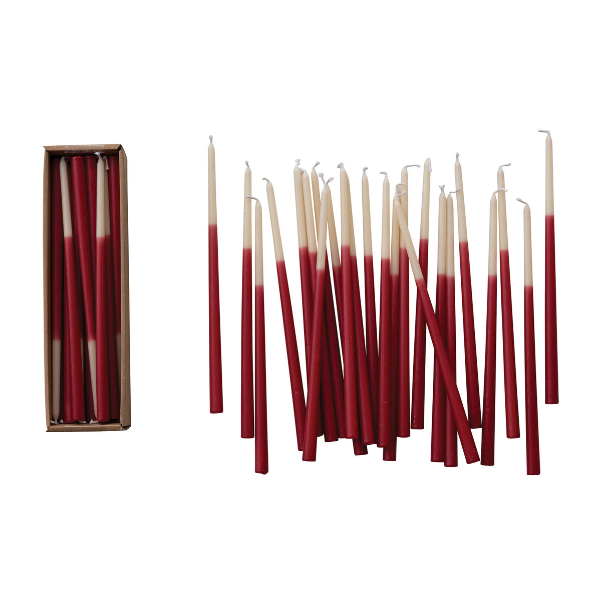 Unscented Two Tone Thin Taper Candle Red & Cream