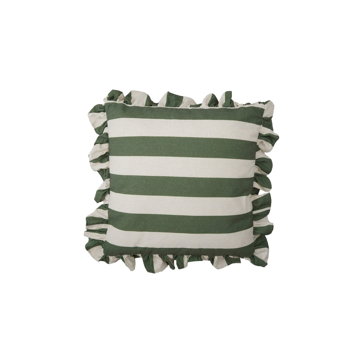 Fabric Striped Pillow w/ Ruffle Green & White