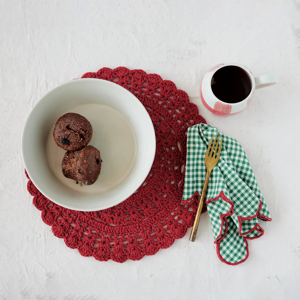 Cotton & Fabric Crocheted Placemat, Red